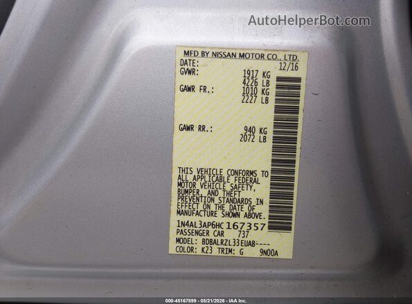 1N4AL3AP6HC167357 2017 NISSAN ALTIMA Gray Engine compartment view