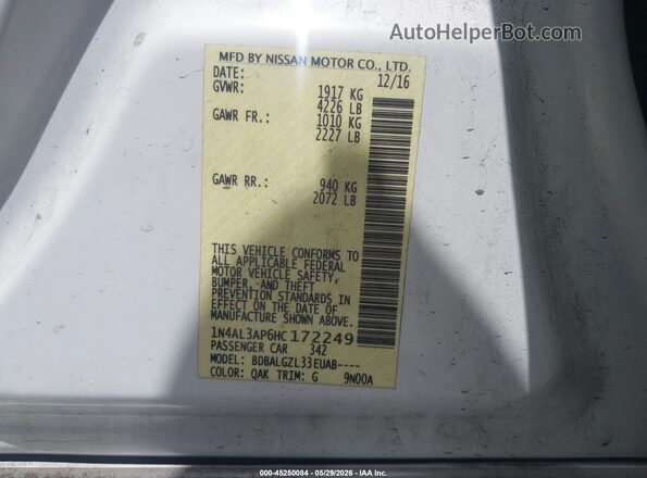 1N4AL3AP6HC172249 2017 NISSAN ALTIMA Белый Вид подкапотного пространства