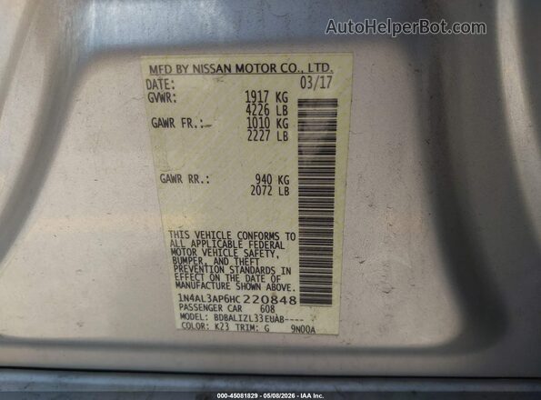 1N4AL3AP6HC220848 2017 NISSAN ALTIMA Silver Engine compartment view
