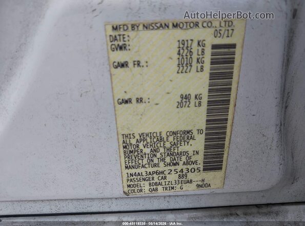 1N4AL3AP6HC254305 2017 NISSAN ALTIMA White Widok komory silnika