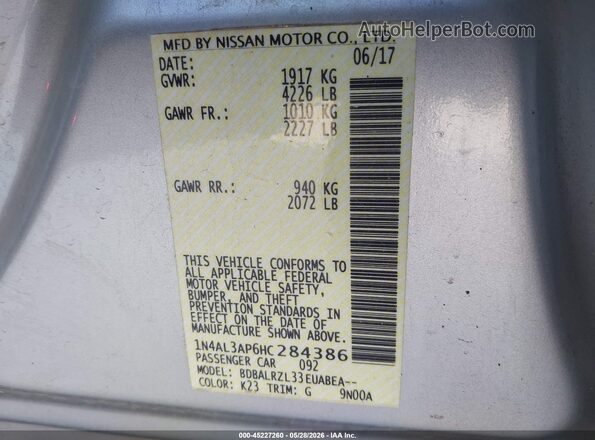 1N4AL3AP6HC284386 2017 NISSAN ALTIMA Silver Widok komory silnika