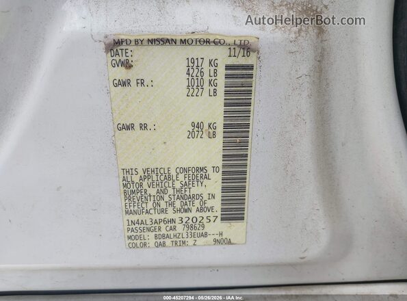1N4AL3AP6HN320257 2017 NISSAN ALTIMA Белый 