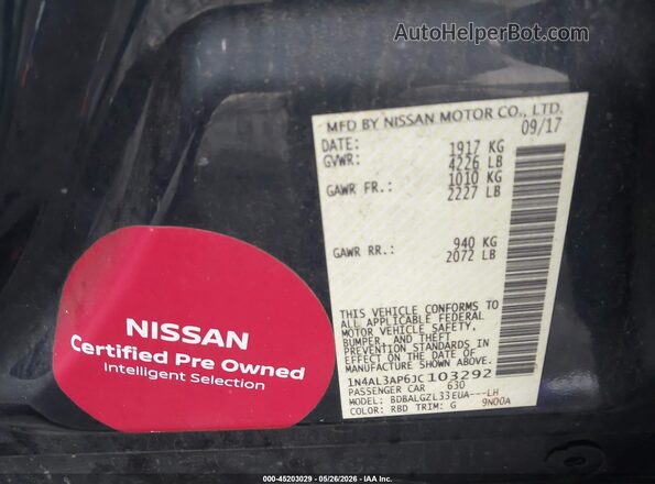 1N4AL3AP6JC103292 2018 NISSAN ALTIMA Dark Blue ძრავის განყოფილების ხედი