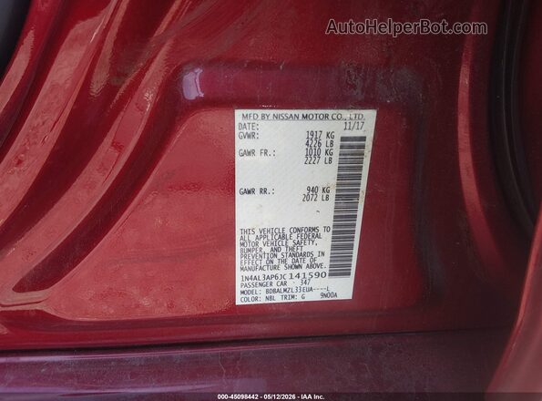 1N4AL3AP6JC141590 2018 NISSAN ALTIMA Красный Вид подкапотного пространства