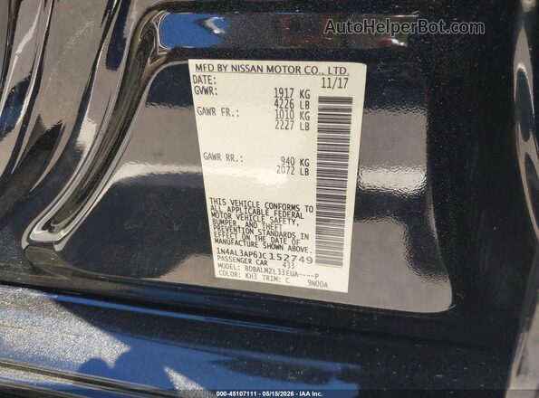 1N4AL3AP6JC152749 2018 NISSAN ALTIMA Black Շարժիչի բաժամունքի տեսք