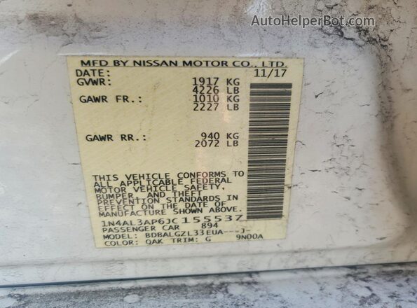 1N4AL3AP6JC155537 2018 NISSAN ALTIMA White Շարժիչի բաժամունքի տեսք