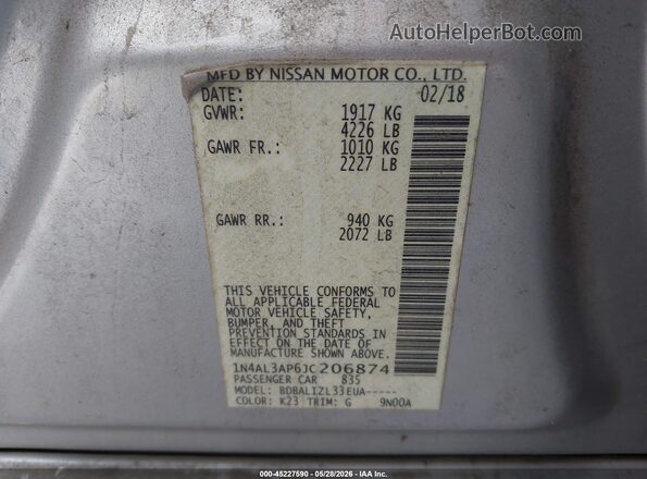 1N4AL3AP6JC206874 2018 NISSAN ALTIMA Silver Engine compartment view
