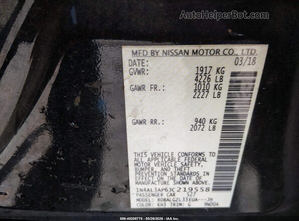 1N4AL3AP6JC219558 2018 NISSAN ALTIMA Black ძრავის განყოფილების ხედი