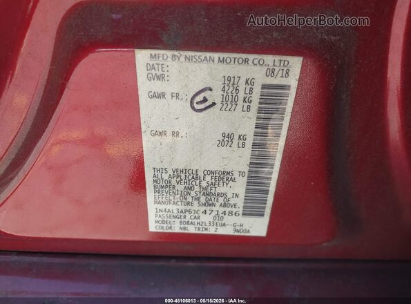 1N4AL3AP6JC471486 2018 NISSAN ALTIMA Красный Вид подкапотного пространства