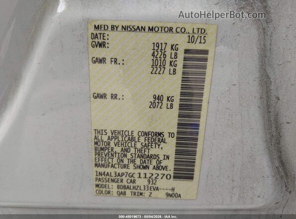 1N4AL3AP7GC112270 2016 NISSAN ALTIMA White Շարժիչի բաժամունքի տեսք