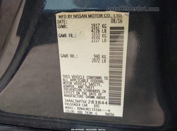 1N4AL3AP7GC283844 2016 NISSAN ALTIMA Navy Widok komory silnika