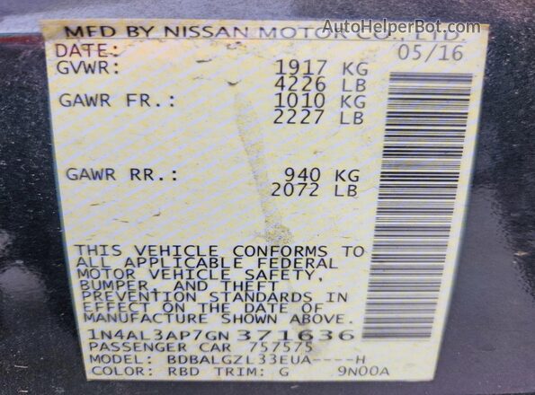 1N4AL3AP7GN371636 2016 NISSAN ALTIMA Charcoal 