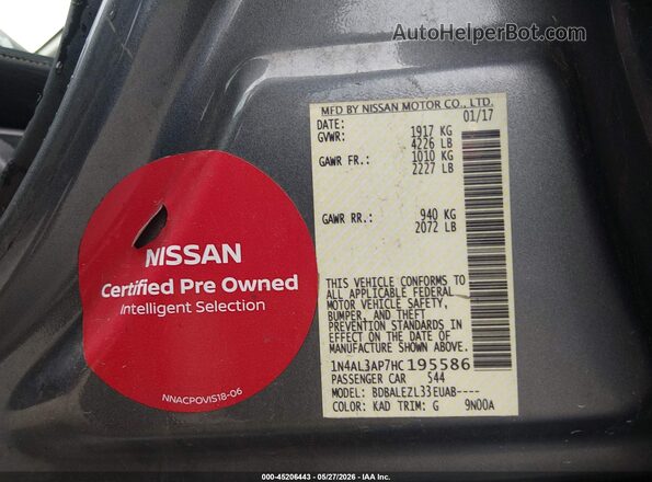 1N4AL3AP7HC195586 2017 NISSAN ALTIMA Серый 
