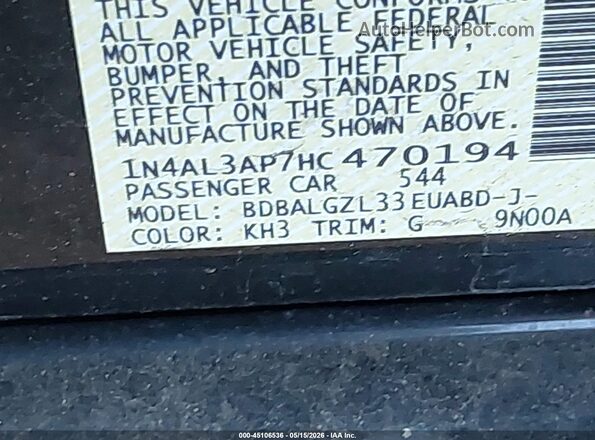 1N4AL3AP7HC470194 2017 NISSAN ALTIMA Black Շարժիչի բաժամունքի տեսք