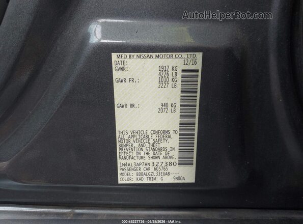 1N4AL3AP7HN327380 2017 NISSAN ALTIMA Gray Vista del compartimento del motor