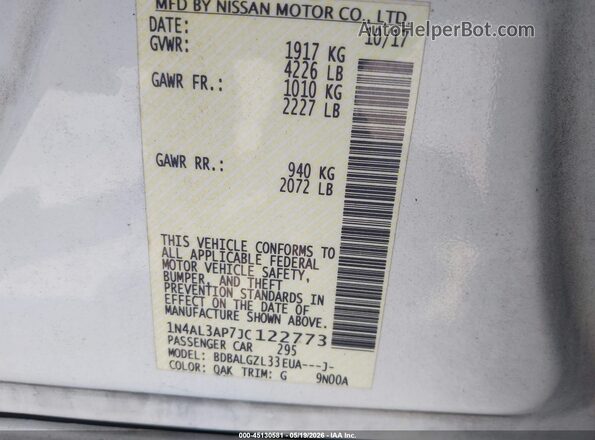 1N4AL3AP7JC122773 2018 NISSAN ALTIMA White Engine compartment view