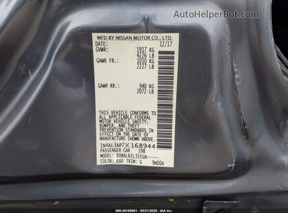 1N4AL3AP7JC168944 2018 NISSAN ALTIMA Gray Вид підкапотного простору