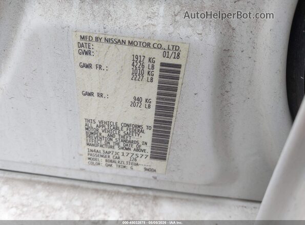 1N4AL3AP7JC177577 2018 NISSAN ALTIMA White Вид підкапотного простору