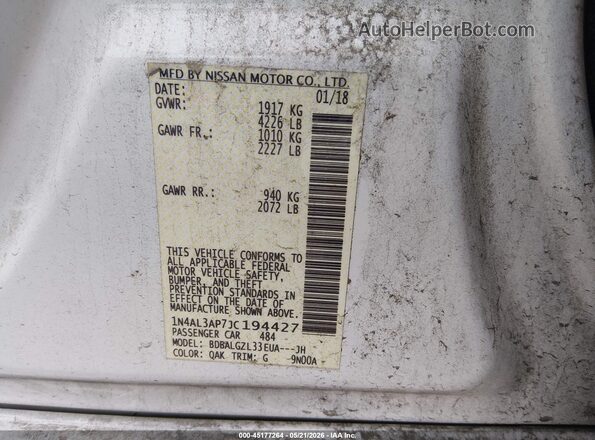 1N4AL3AP7JC194427 2018 NISSAN ALTIMA Белый 