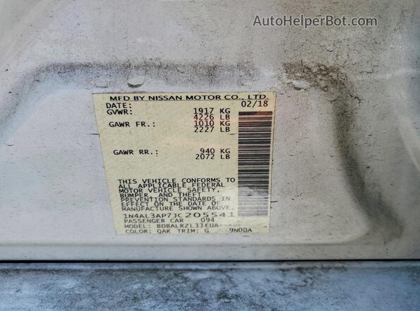 1N4AL3AP7JC205541 2018 NISSAN ALTIMA White Շարժիչի բաժամունքի տեսք