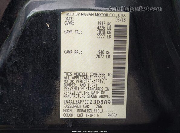 1N4AL3AP7JC230889 2018 NISSAN ALTIMA Black Engine compartment view