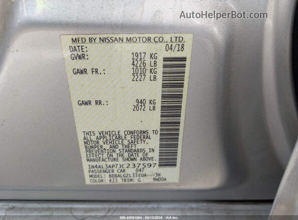 1N4AL3AP7JC237597 2018 NISSAN ALTIMA Silver Engine compartment view