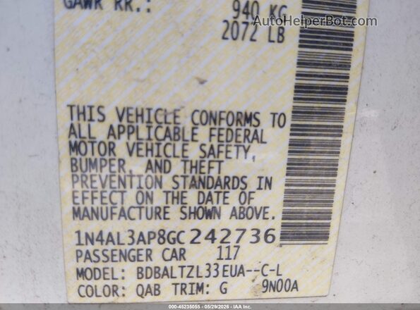 1N4AL3AP8GC242736 2016 NISSAN ALTIMA White Вид підкапотного простору