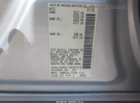 1N4AL3AP8GC269421 2016 NISSAN ALTIMA Silver 