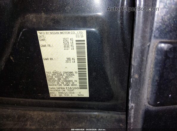 1N4AL3AP8GN356160 2016 NISSAN ALTIMA Black Շարժիչի բաժամունքի տեսք