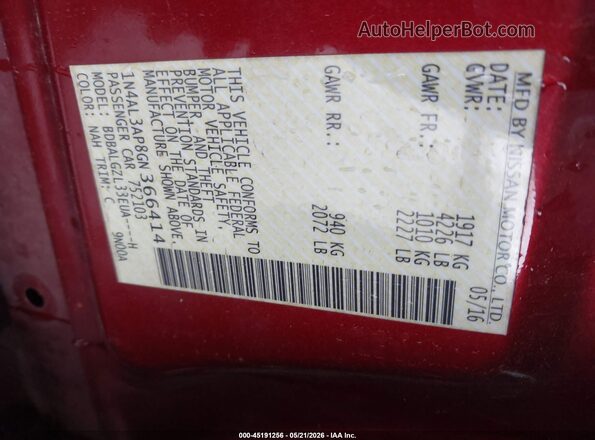 1N4AL3AP8GN366414 2016 NISSAN ALTIMA Red Engine compartment view