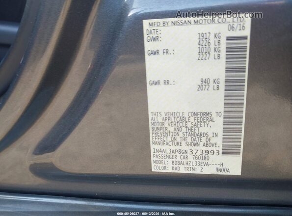 1N4AL3AP8GN373993 2016 NISSAN ALTIMA Gray ძრავის განყოფილების ხედი