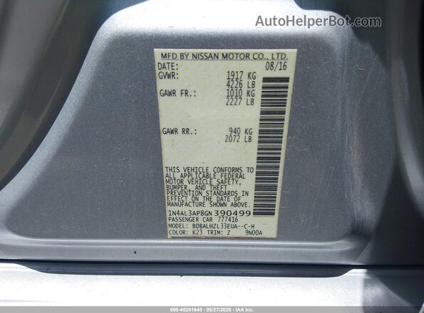 1N4AL3AP8GN390499 2016 NISSAN ALTIMA Серебряный Вид подкапотного пространства