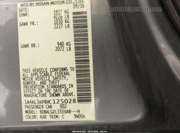 1N4AL3AP8HC125028 2017 NISSAN ALTIMA Gray Engine compartment view