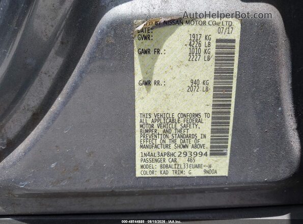 1N4AL3AP8HC293994 2017 NISSAN ALTIMA Gray Շարժիչի բաժամունքի տեսք