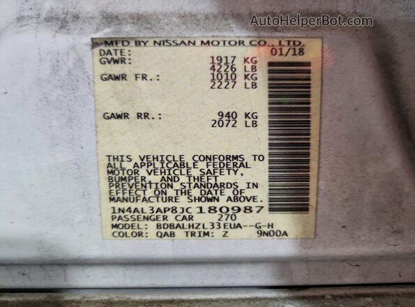 1N4AL3AP8JC180987 2018 NISSAN ALTIMA White Engine compartment view