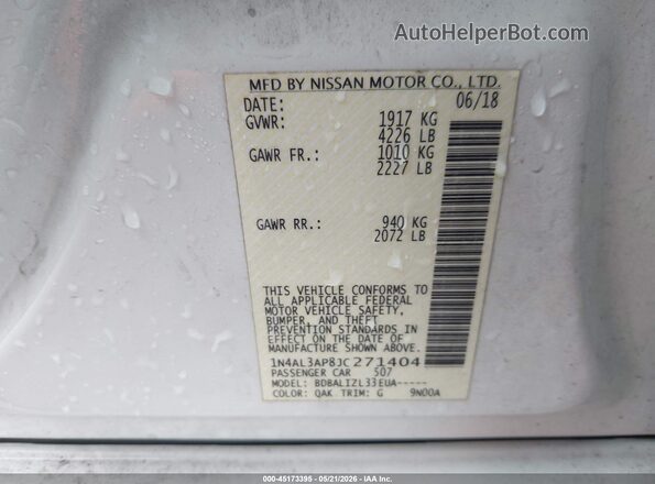 1N4AL3AP8JC271404 2018 NISSAN ALTIMA White Вид підкапотного простору