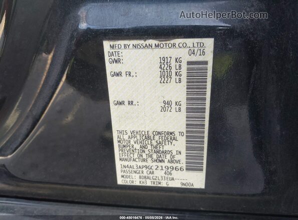1N4AL3AP9GC219966 2016 NISSAN ALTIMA Black Widok komory silnika
