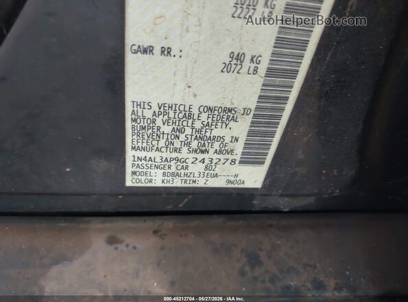 1N4AL3AP9GC243278 2016 NISSAN ALTIMA Black Вид підкапотного простору