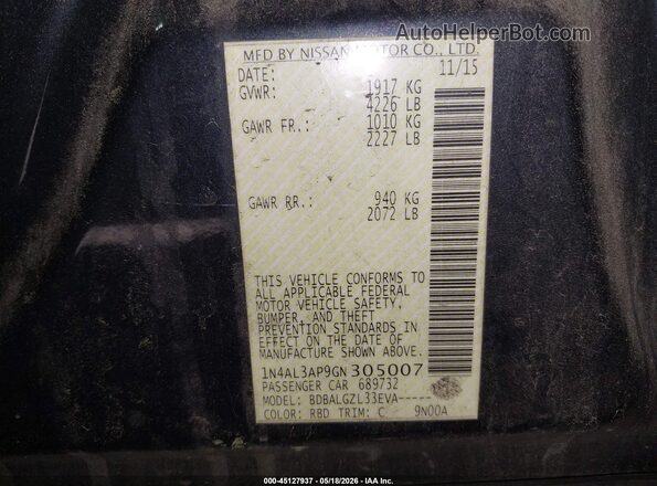 1N4AL3AP9GN305007 2016 NISSAN ALTIMA Blue 