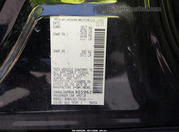 1N4AL3AP9GN305962 2016 NISSAN ALTIMA Black Widok komory silnika