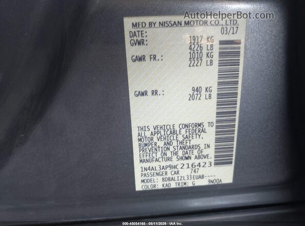 1N4AL3AP9HC216423 2017 NISSAN ALTIMA Gray 