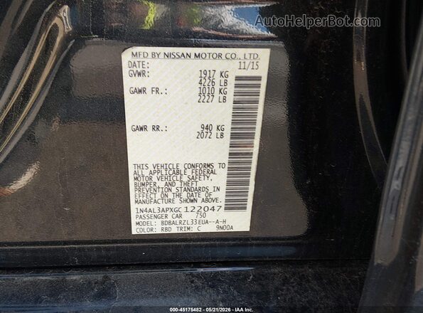 1N4AL3APXGC122047 2016 NISSAN ALTIMA Черный 
