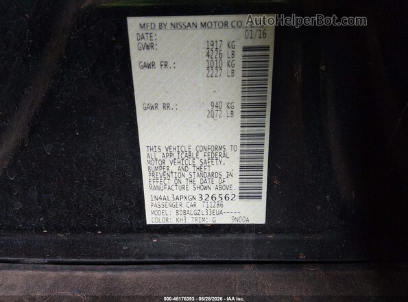 1N4AL3APXGN326562 2016 NISSAN ALTIMA Black Widok komory silnika