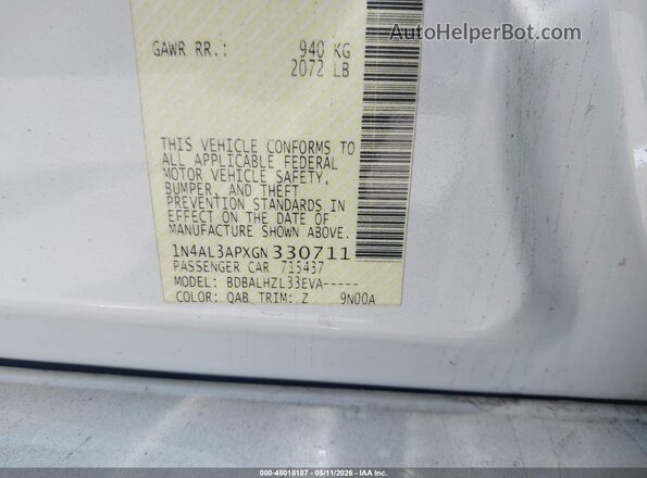 1N4AL3APXGN330711 2016 NISSAN ALTIMA White Engine compartment view