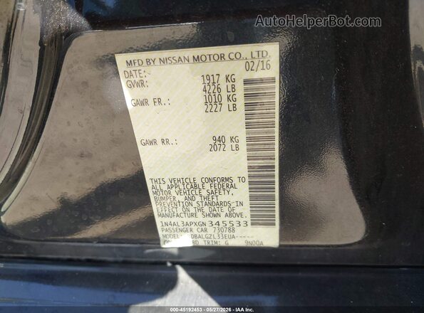 1N4AL3APXGN345533 2016 NISSAN ALTIMA Gray Вид підкапотного простору