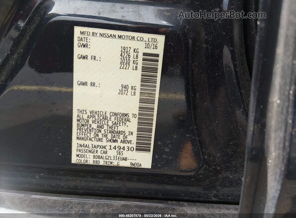 1N4AL3APXHC149430 2017 NISSAN ALTIMA Black Engine compartment view