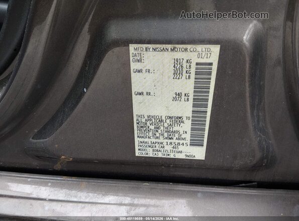 1N4AL3APXHC185845 2017 NISSAN ALTIMA Brown ძრავის განყოფილების ხედი