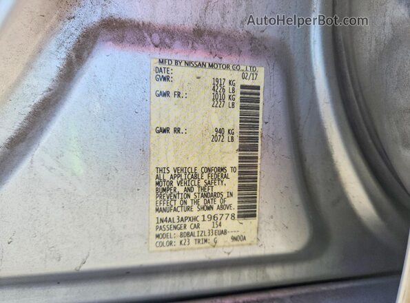 1N4AL3APXHC196778 2017 NISSAN ALTIMA Silver 