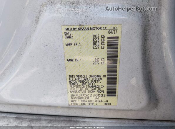 1N4AL3APXHC236003 2017 NISSAN ALTIMA White ძრავის განყოფილების ხედი