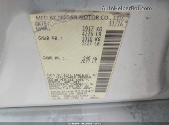 1N4AL3APXHN322447 2017 NISSAN ALTIMA White 